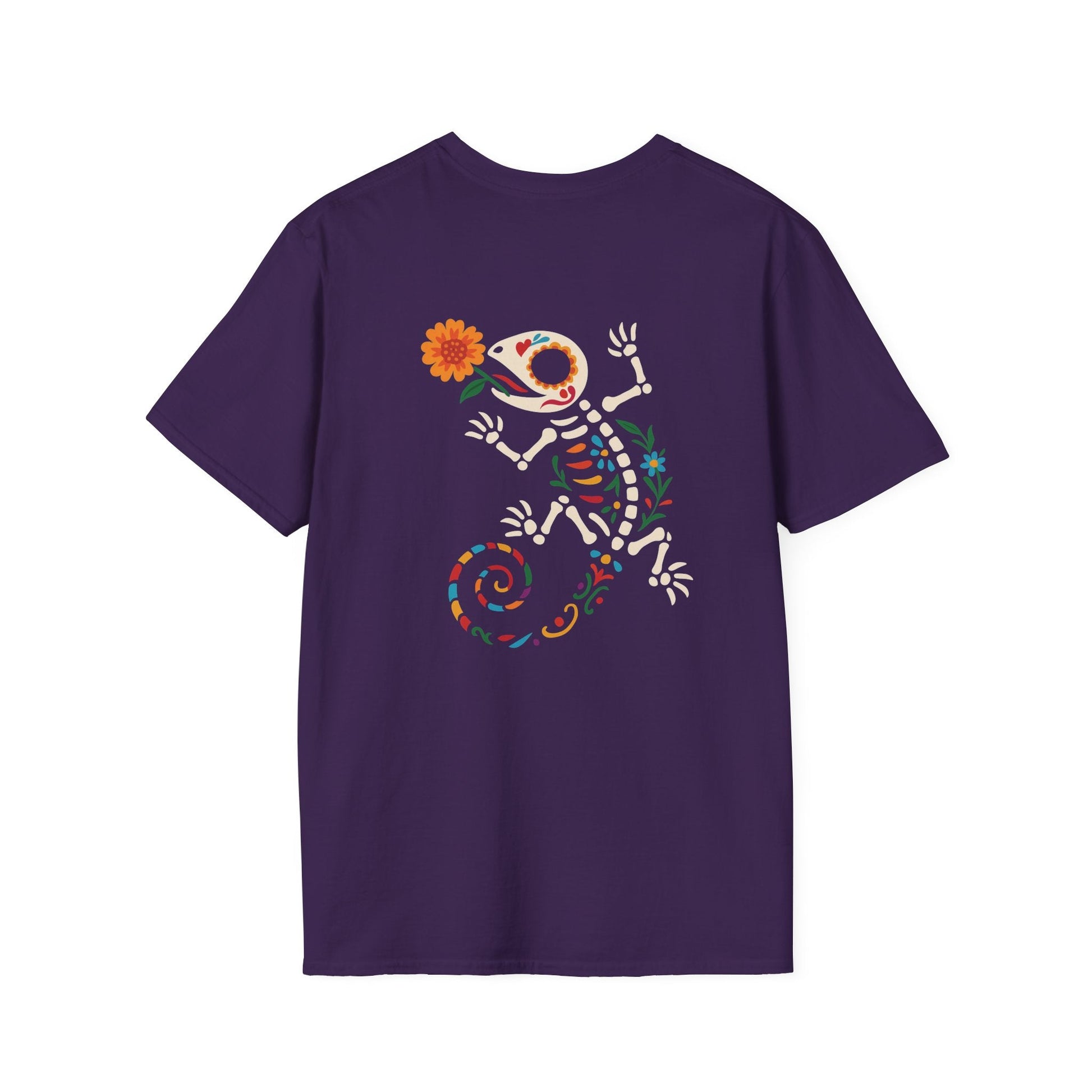 Sugar Skull Lizard Tee – Floral Skeleton Charm with Day of the Dead Vibes | Lizard Designs Shirt – Purple T-Shirt for casual wear (52 view)