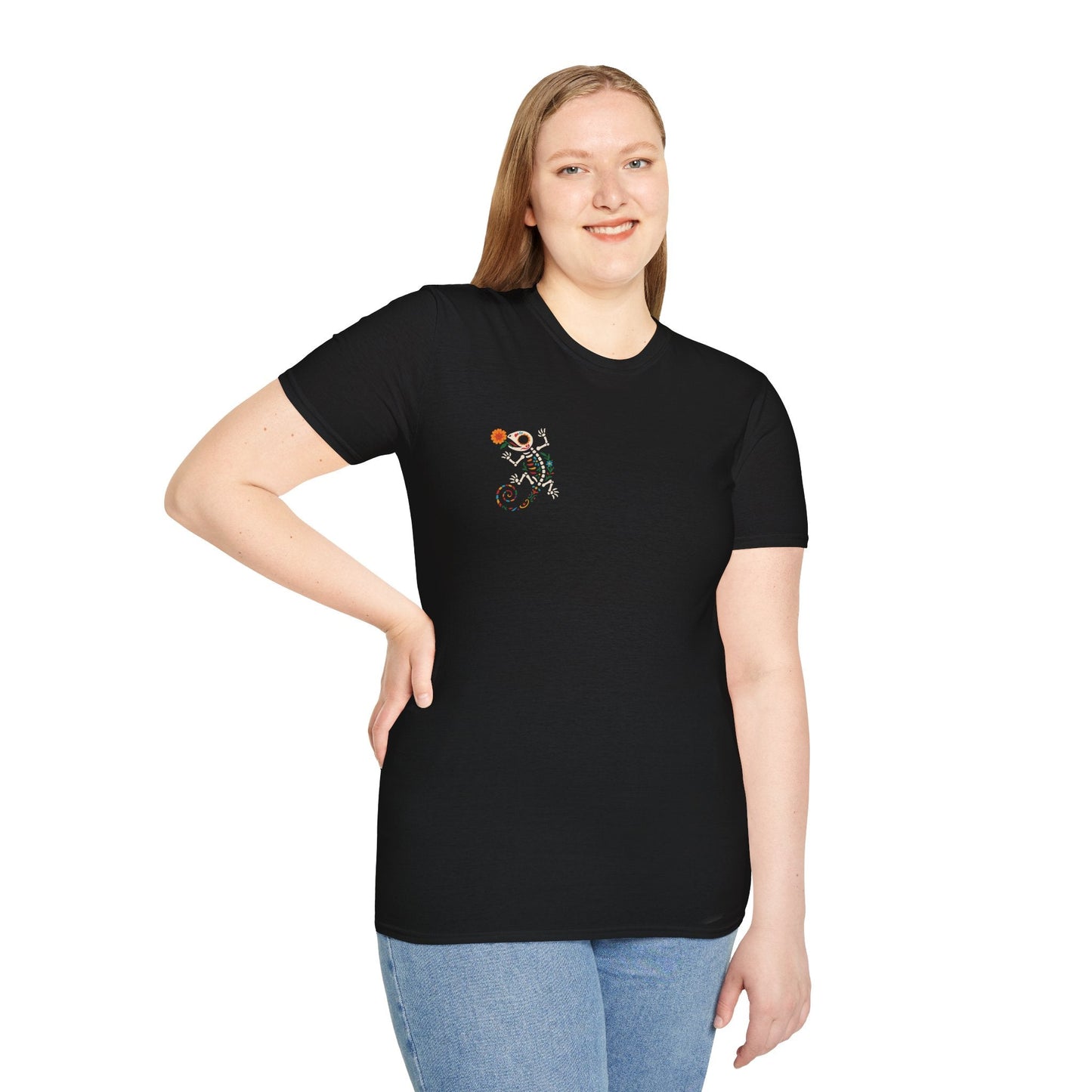 Sugar Skull Lizard Tee – Floral Skeleton Charm with Day of the Dead Vibes | Lizard Designs Shirt – Black T-Shirt by Printify