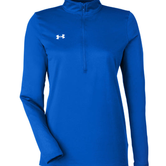 Sugar - Skull Pup – Vibrant Día de Muertos Under Armour Half - Zip | Ladies Performance Top – ROYAL/ WHITE_400 activewear for anti - odor (1 view)