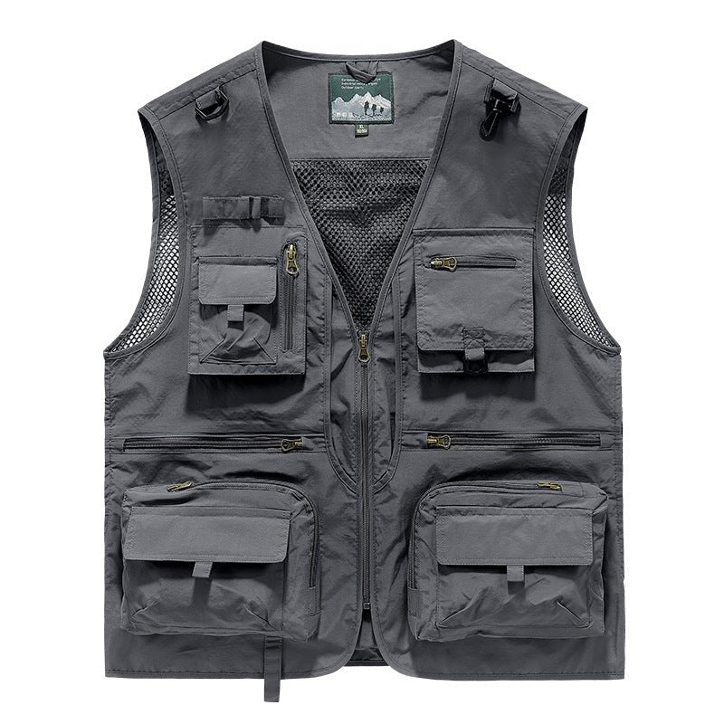 Summer Tactical Vest – 14 - Pocket Lightweight Mesh | Fishing, Hiking, Photography & Work – Gray Coats & Jackets for ExtendedShip (8 view)