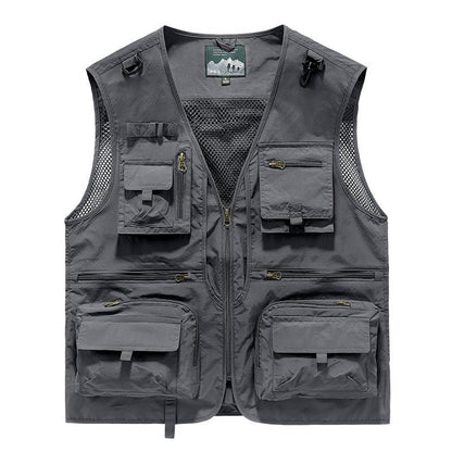 Summer Tactical Vest – 14 - Pocket Lightweight Mesh | Fishing, Hiking, Photography & Work – Gray Coats & Jackets for ExtendedShip (8 view)