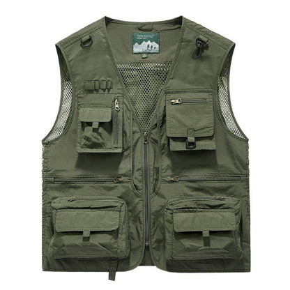 Summer Tactical Vest – 14 - Pocket Lightweight Mesh | Fishing, Hiking, Photography & Work – Green Coats & Jackets for ExtendedShip (4 view)