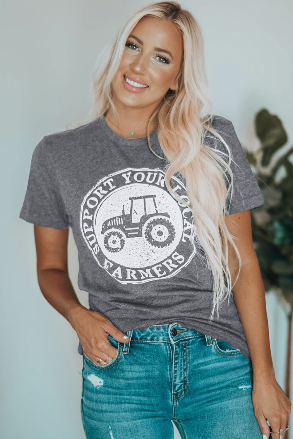SUPPORT YOUR LOCAL FARMERS Graphic Tee – Gray Tops/Tops & Tees for Shopify Collective (4 view)