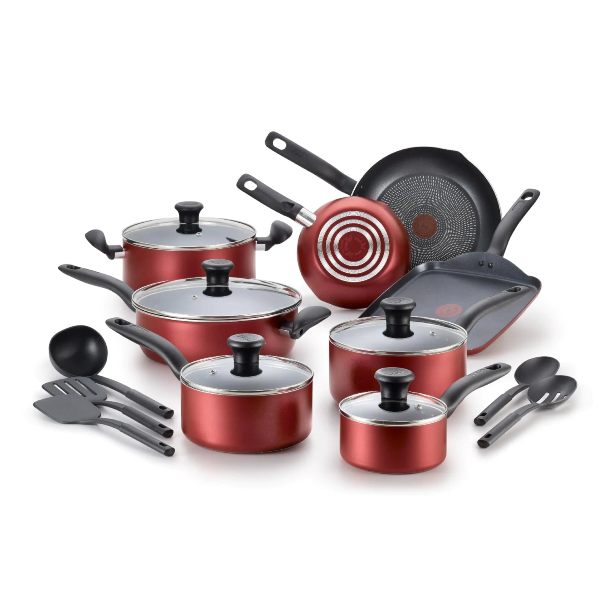 T-fal 18-Piece Nonstick Cookware Set – Dishwasher Safe Pots & Pans with Lids | Oven Safe to 350°F – Red cookware by SbrTnHomes