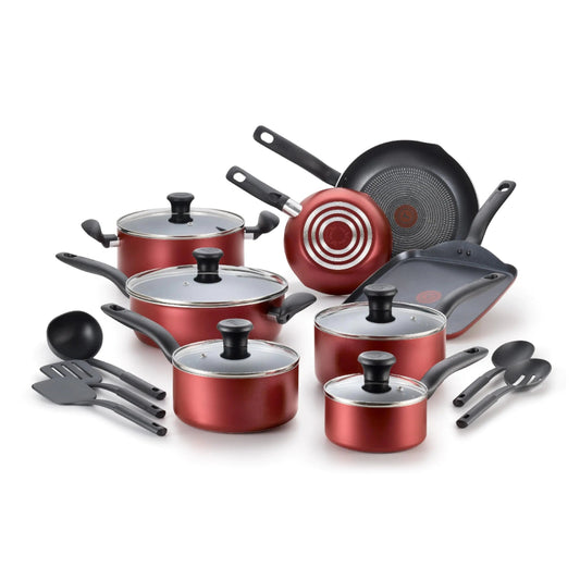 T-fal 18-Piece Nonstick Cookware Set – Dishwasher Safe Pots & Pans with Lids | Oven Safe to 350°F – Red cookware by SbrTnHomes