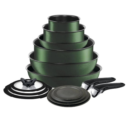 T-fal Ingenio 14-Piece Nonstick Cookware Set – Stackable Induction Pots & Pans with Removable Handle | Oven & Dishwasher Safe – Forest Green cookware by SbrTnHomes