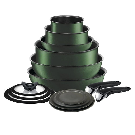 T-fal Ingenio 14-Piece Nonstick Cookware Set – Stackable Induction Pots & Pans with Removable Handle | Oven & Dishwasher Safe – Forest Green cookware by SbrTnHomes