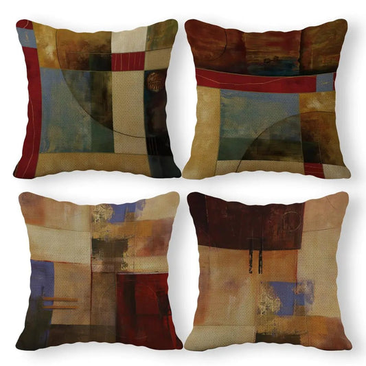 Vintage Geometric Throw Pillow Covers – Set of 4 Linen – Accessories by SbrTnHomes