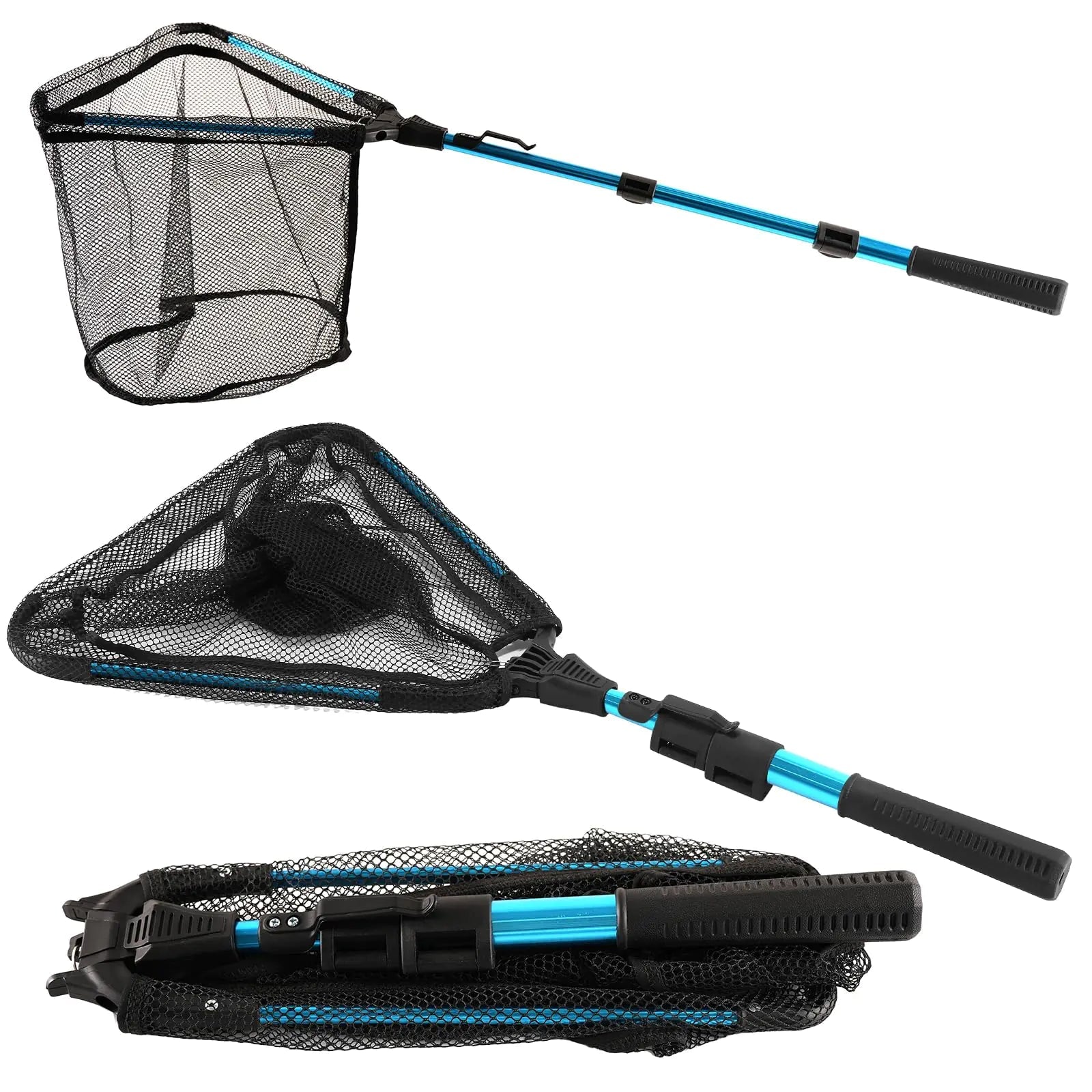 Telescopic Folding Fishing Net – Blue Handle Landing Net for Kids & Adults | Freshwater & Saltwater – Blue Fishing Gear for blue handle net (2 view)