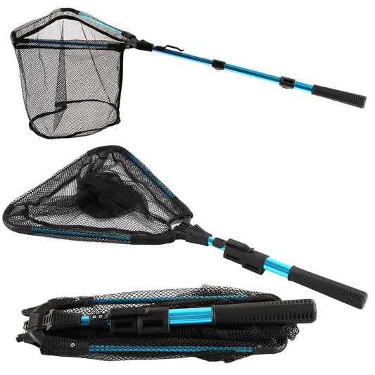 Telescopic Folding Fishing Net – Blue Handle Landing Net for Kids & Adults | Freshwater & Saltwater – Blue Fishing Gear for blue handle net (1 view)