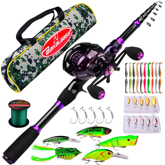 Telescopic Rod & Baitcasting Reel Combo – 6.9ft Travel Kit with Lures, Tackle & Case | Saltwater & Freshwater – A:Baitcasting Combo 6.9FT+Right Handed Reel Fishing Gear for baitcasting rod and reel (2 view)