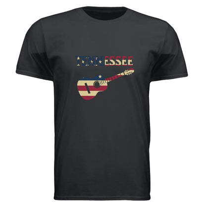 Tennessee Guitar Flag Tee – Southern Sound & State Pride | RM Outpost Apparel – Black T-Shirt for American Flag (9 view)