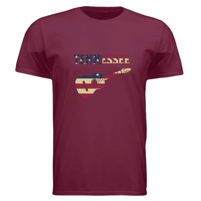 Tennessee Guitar Flag Tee – Southern Sound & State Pride | RM Outpost Apparel – Cardinal Red T-Shirt for American Flag (7 view)