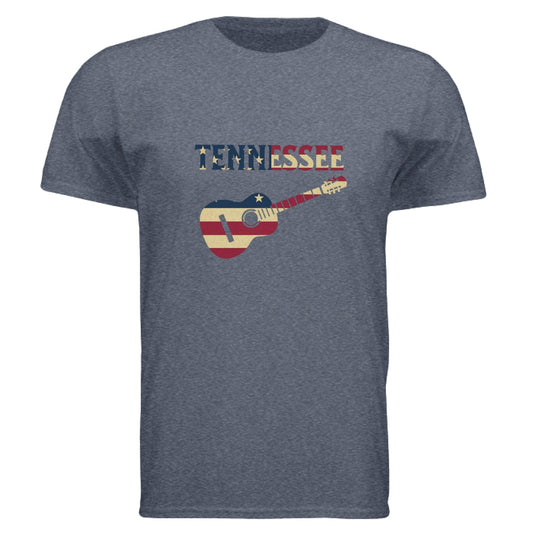 Tennessee Guitar Flag Tee – Southern Sound & State Pride | RM Outpost Apparel – Heather Navy T-Shirt for American Flag (1 view)