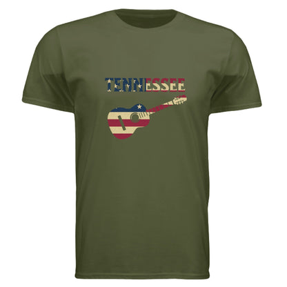 Tennessee Guitar Flag Tee – Southern Sound & State Pride | RM Outpost Apparel – Military Green T-Shirt for American Flag (13 view)