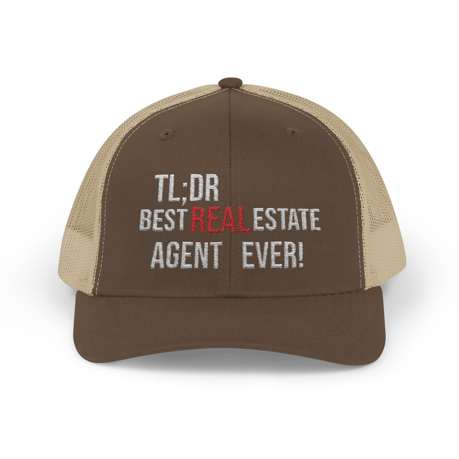 TL;DR: Best Real Estate Agent Ever Hat – Trucker Cap With Bold Statement – Brown / Khaki Hats for Casual Headwear (21 view)