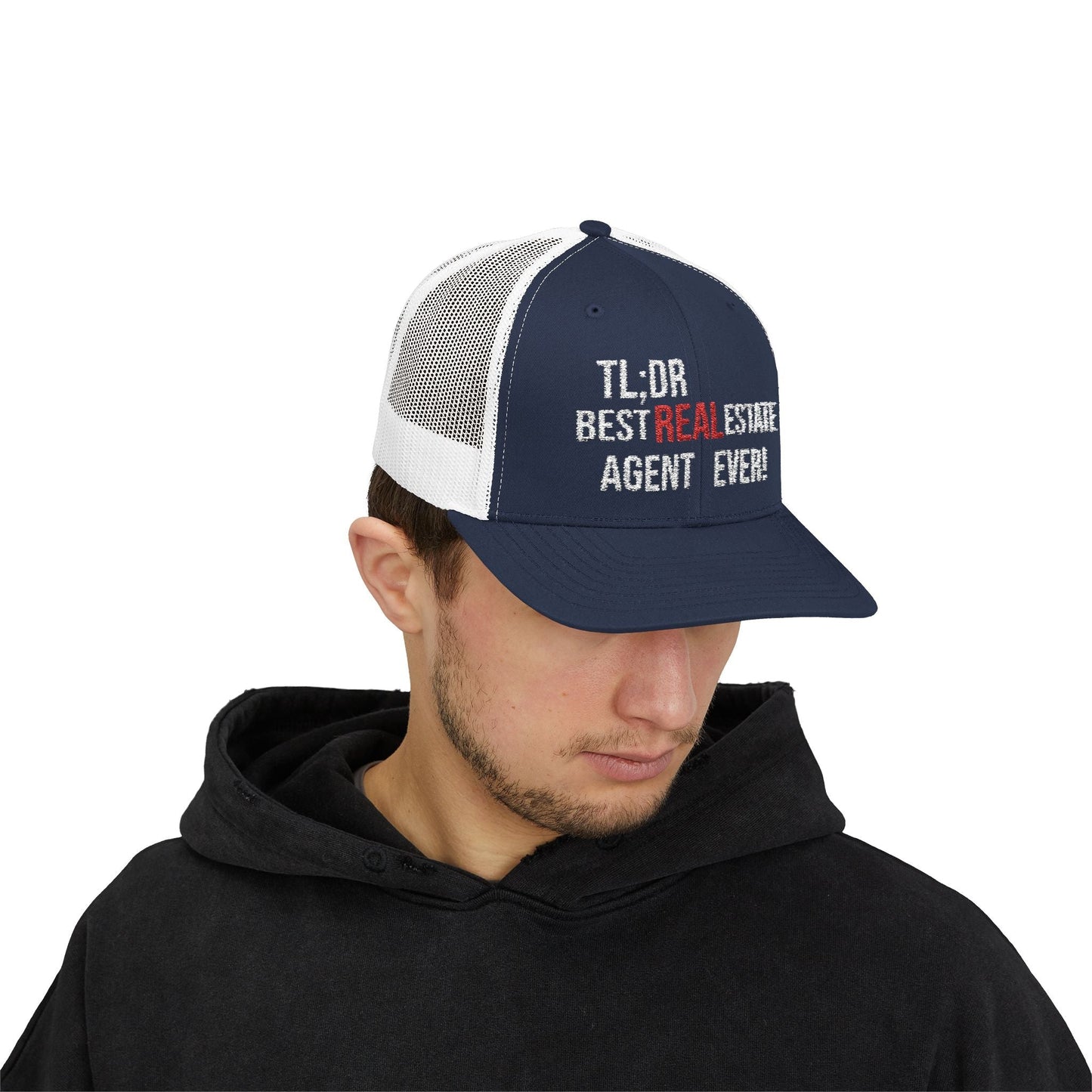 TL;DR: Best Real Estate Agent Ever Hat – Trucker Cap With Bold Statement – Navy / White Hats for Casual Headwear (35 view)