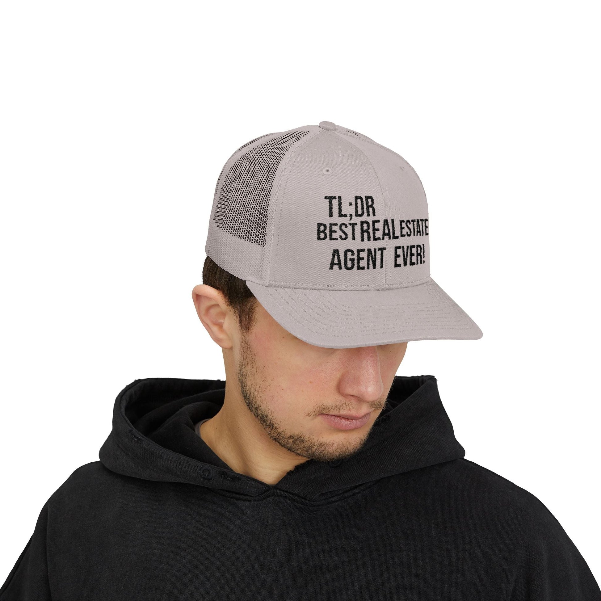 TL;DR: Best Real Estate Agent Ever – Monochrome Trucker Hat – Silver Hats for Casual Headwear (11 view)
