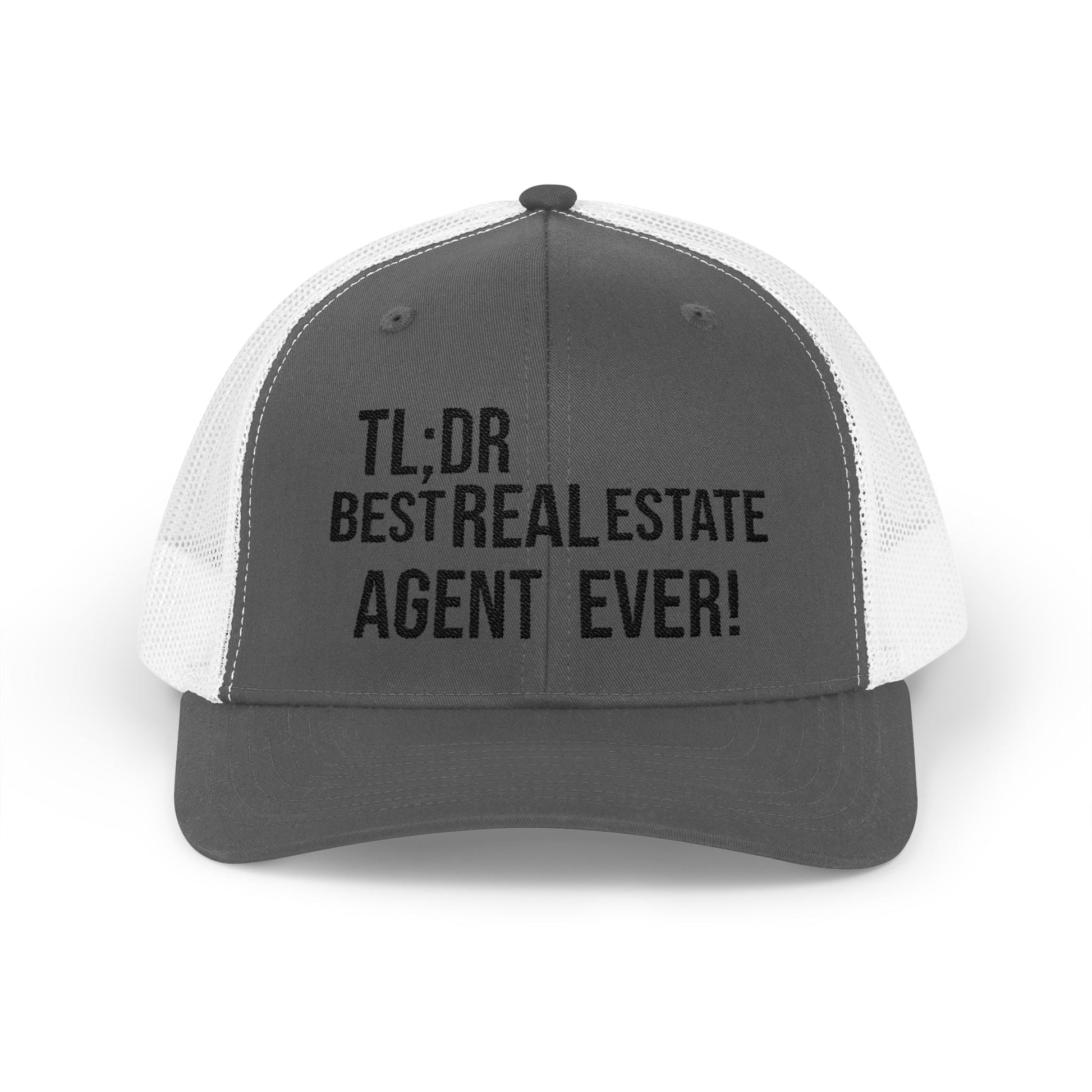 TL;DR: Best Real Estate Agent Ever – Monochrome Trucker Hat – Charcoal / White Hats for Casual Headwear (21 view)