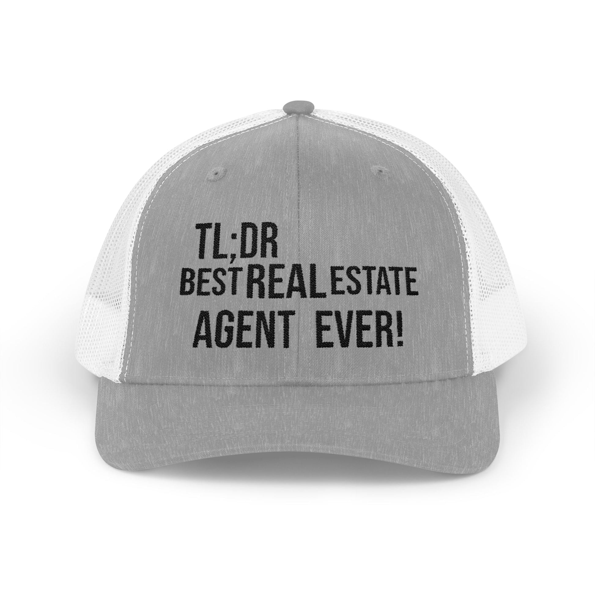 TL;DR: Best Real Estate Agent Ever – Monochrome Trucker Hat – Heather Grey / White Hats for Casual Headwear (33 view)