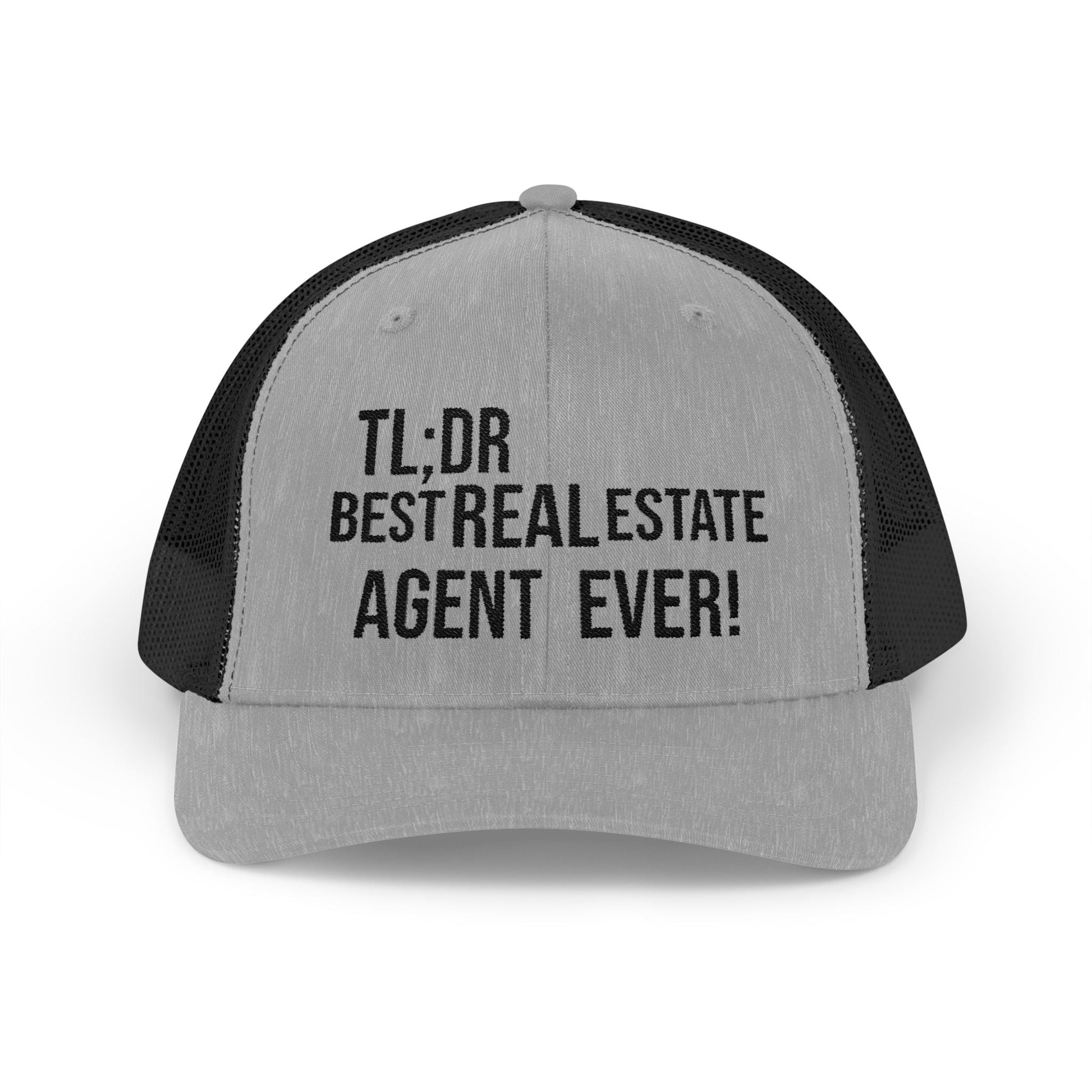 TL;DR: Best Real Estate Agent Ever – Monochrome Trucker Hat – Heather Grey / Black Hats for Casual Headwear (25 view)