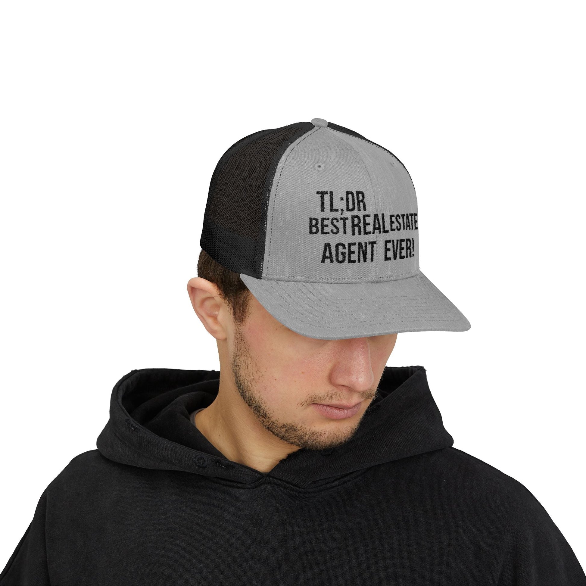 TL;DR: Best Real Estate Agent Ever – Monochrome Trucker Hat – Heather Grey / Black Hats for Casual Headwear (27 view)