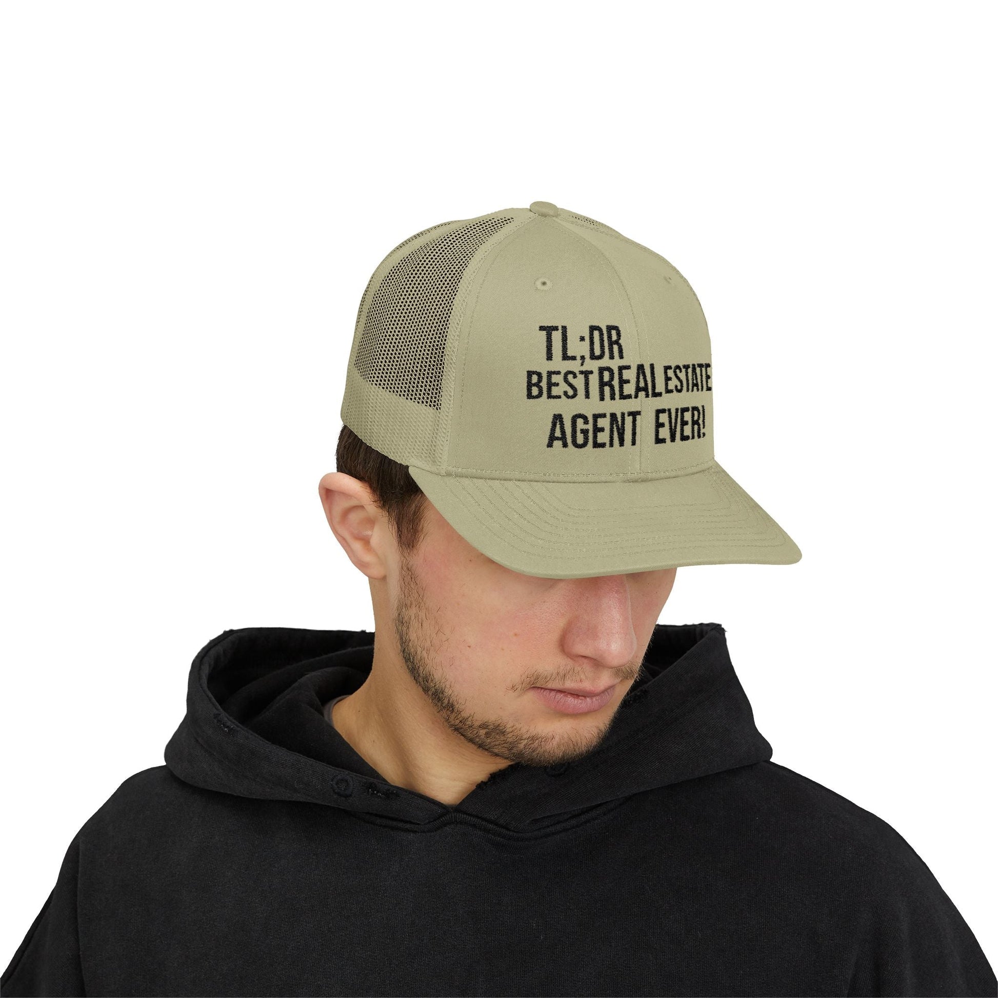 TL;DR: Best Real Estate Agent Ever – Monochrome Trucker Hat – Khaki Hats for Casual Headwear (31 view)