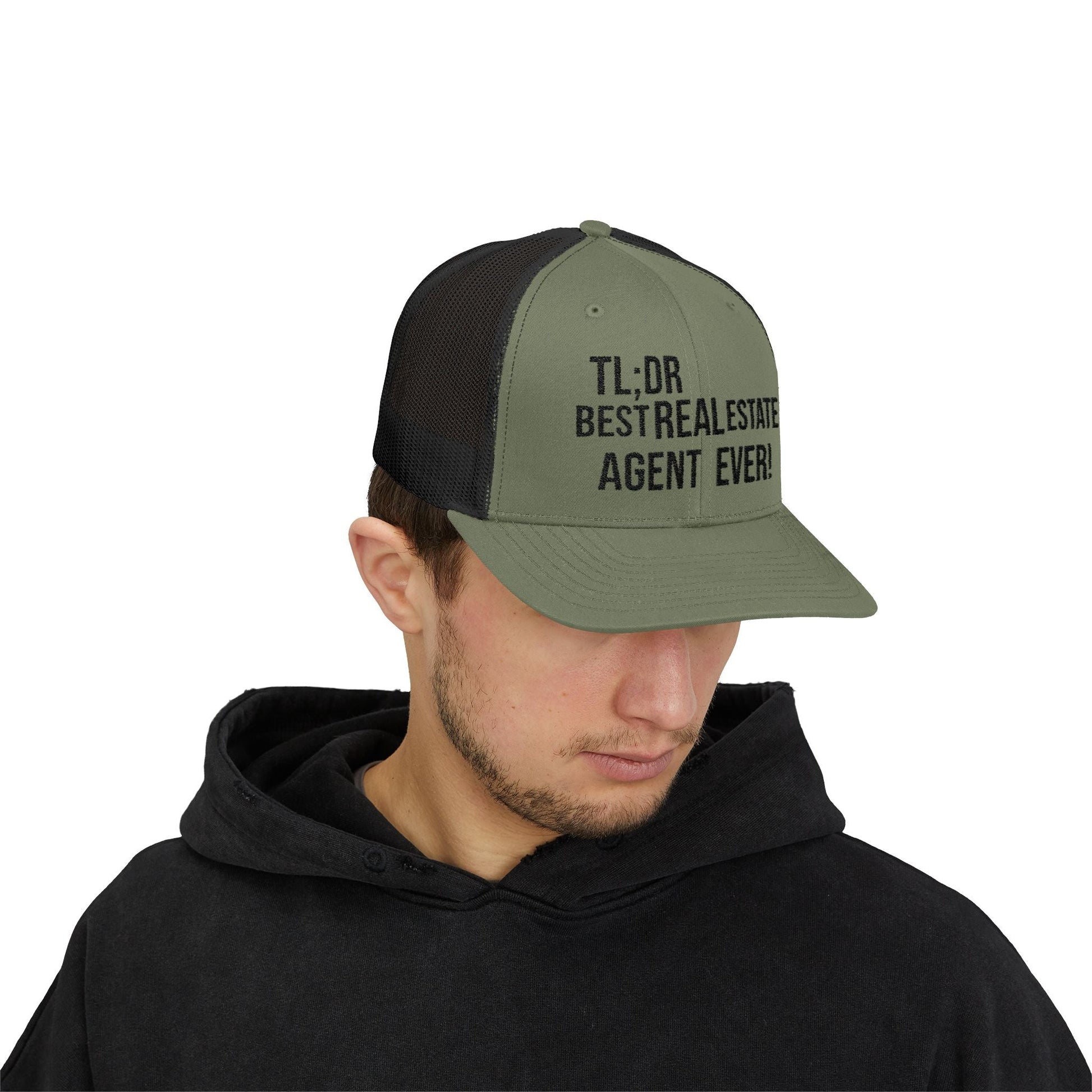 TL;DR: Best Real Estate Agent Ever – Monochrome Trucker Hat – Charcoal / White Hats by Printify