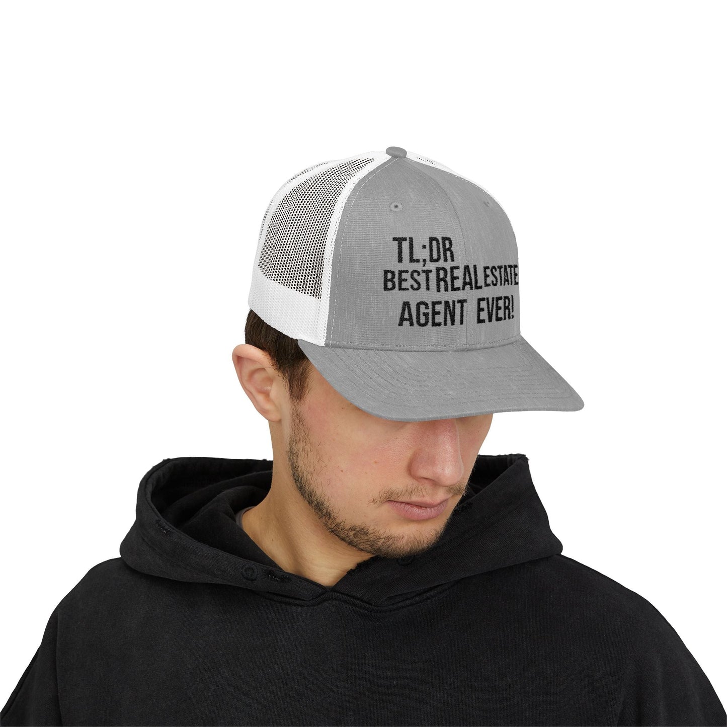 TL;DR: Best Real Estate Agent Ever – Monochrome Trucker Hat – Heather Grey / White Hats for Casual Headwear (35 view)