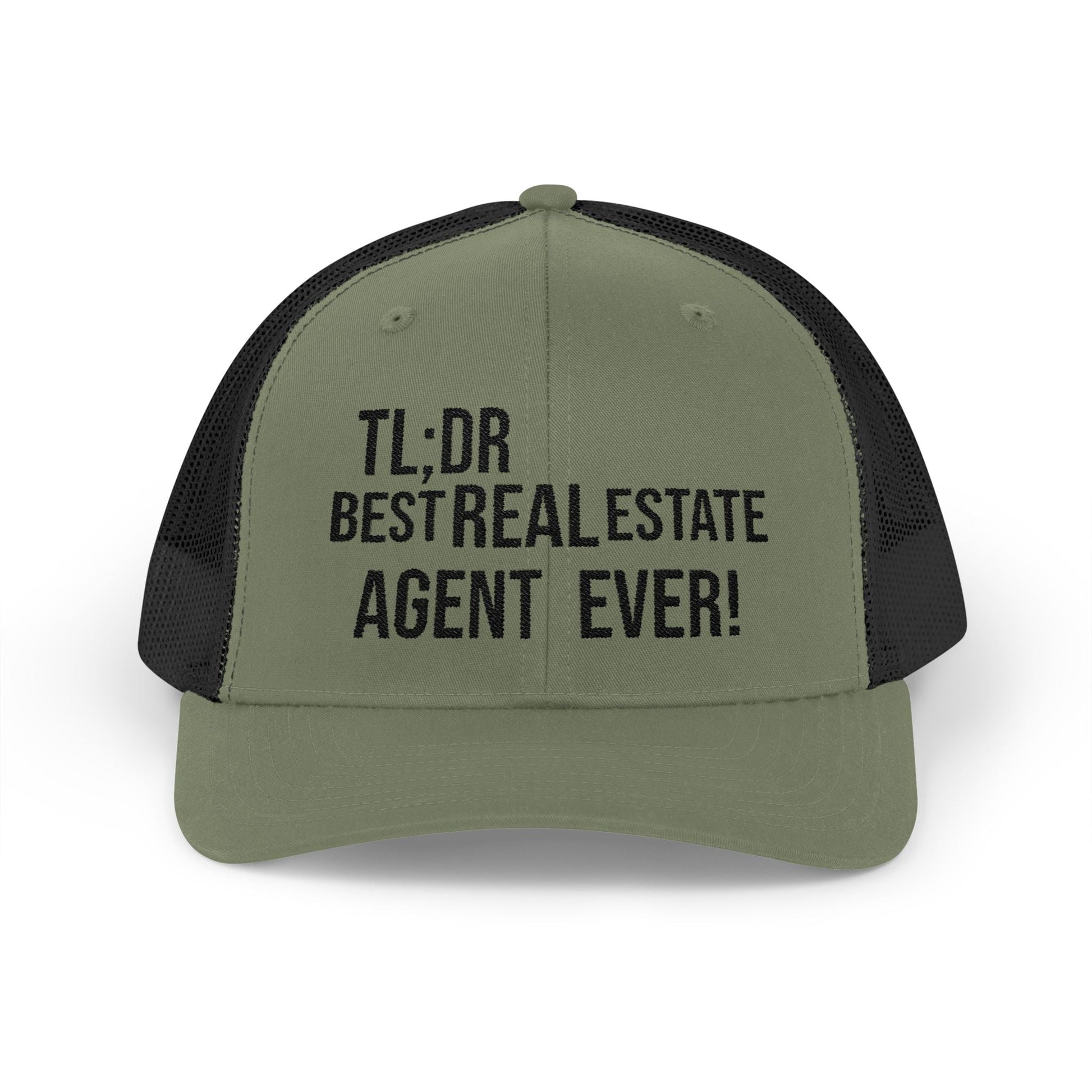 TL;DR: Best Real Estate Agent Ever – Monochrome Trucker Hat – Charcoal / White Hats for Casual Headwear (1 view)