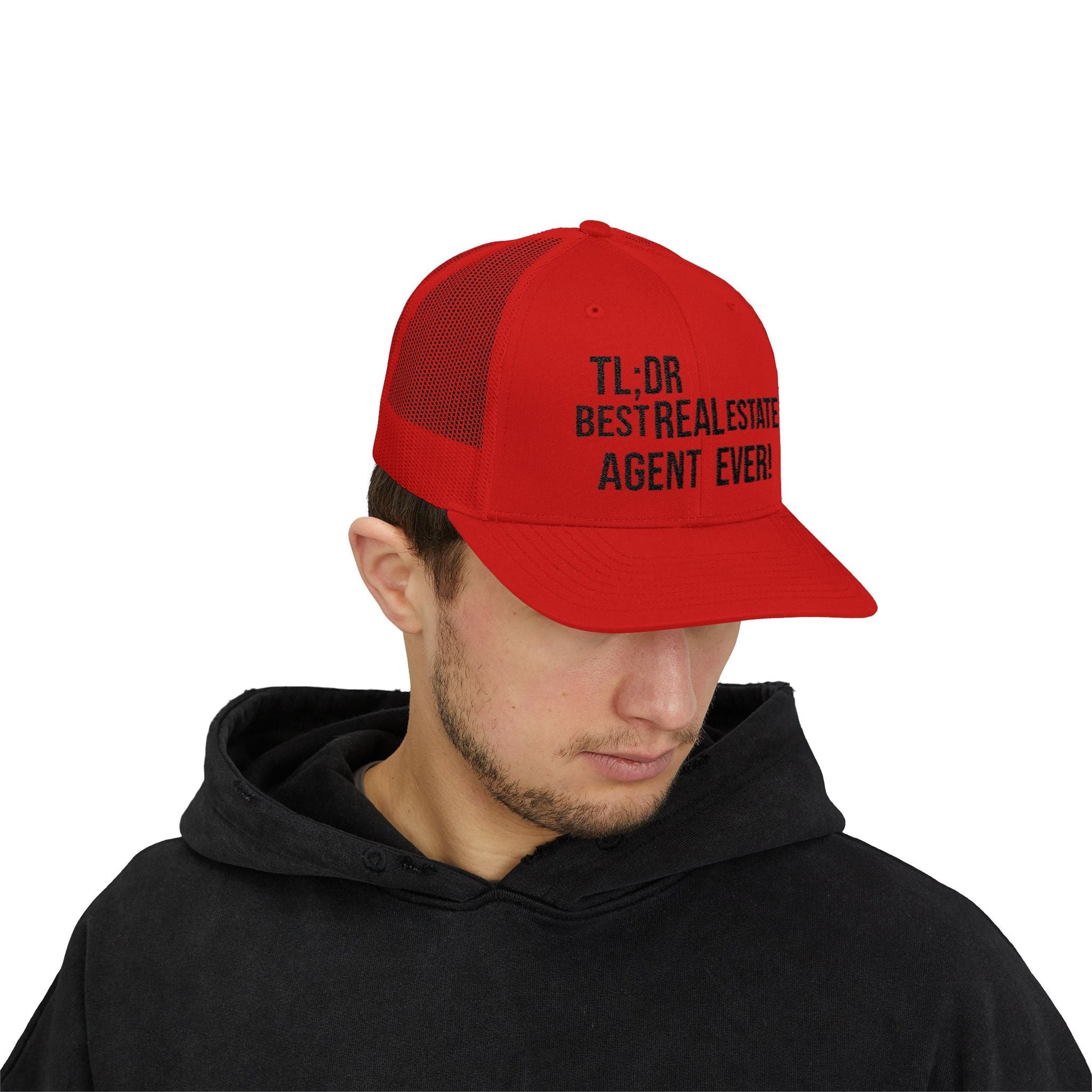 TL;DR: Best Real Estate Agent Ever – Monochrome Trucker Hat – Red Hats for Casual Headwear (19 view)