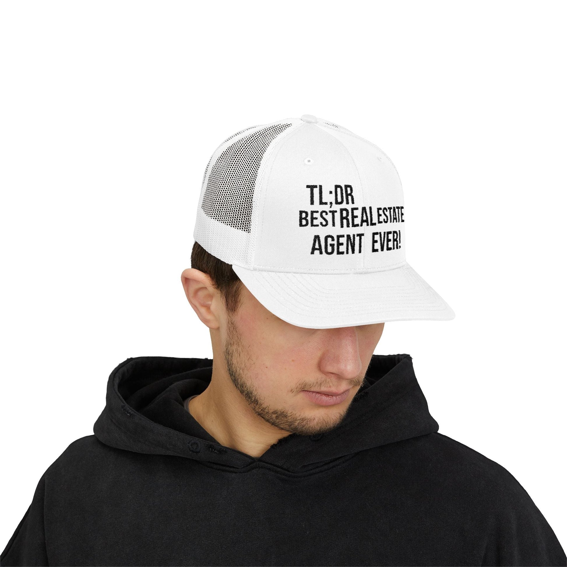 TL;DR: Best Real Estate Agent Ever – Monochrome Trucker Hat – White Hats for Casual Headwear (7 view)