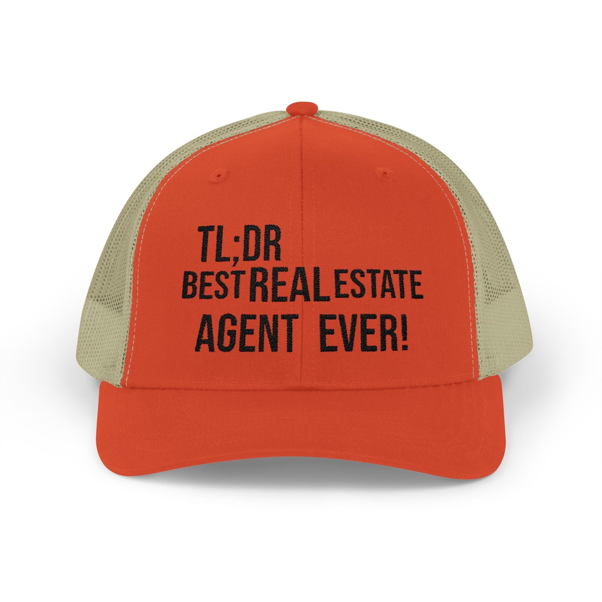 TL;DR: Best Real Estate Agent Ever – Monochrome Trucker Hat – Rustic Orange / Khaki Hats for Casual Headwear (13 view)