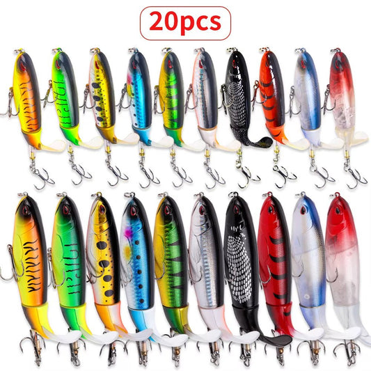 Topwater Fishing Lure Set – 20pcs Popper Bait with Hooks, 3D Eyes & Propeller Tail | Bass & Pike Lures – Fishing Gear by SbrTnHomes
