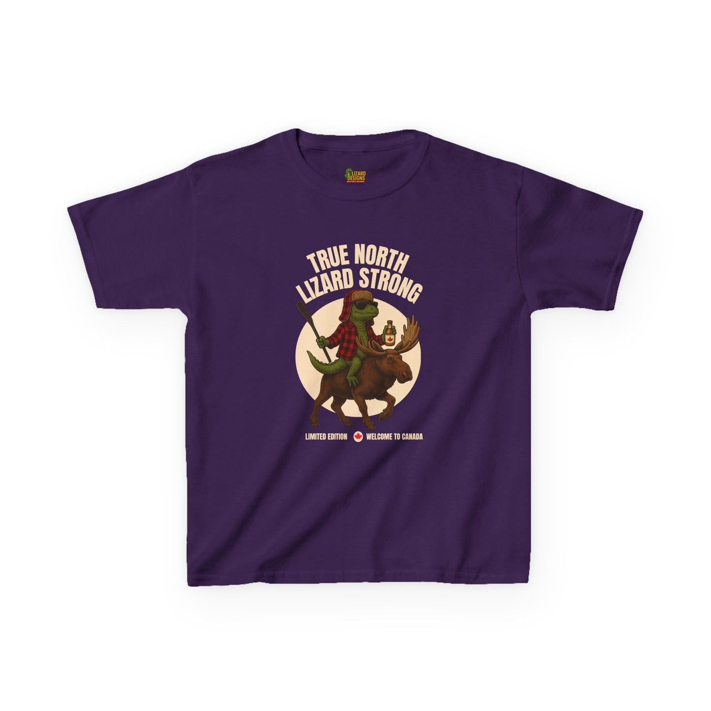 True North Lizard Strong Kids Shirt – Canada Edition Chaos Tee | Funny Moose & Hockey Graphic – Purple Kids clothes for Animal Graphic Tee (20 view)