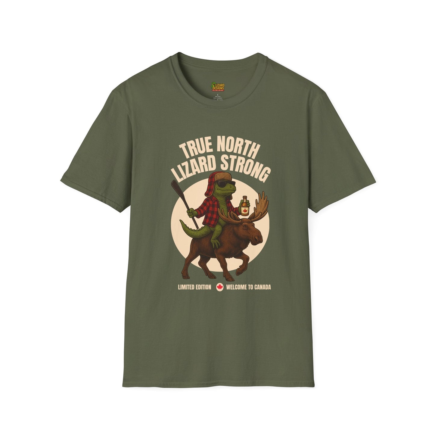 True North Lizard Strong Shirt – Canada Edition Chaos Tee | Funny Moose & Hockey Graphic – Military Green T-Shirt for Adventure Vibes Tee (18 view)