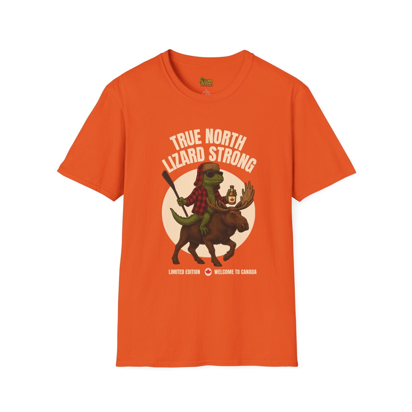 True North Lizard Strong Shirt – Canada Edition Chaos Tee | Funny Moose & Hockey Graphic – Orange T-Shirt for Adventure Vibes Tee (9 view)