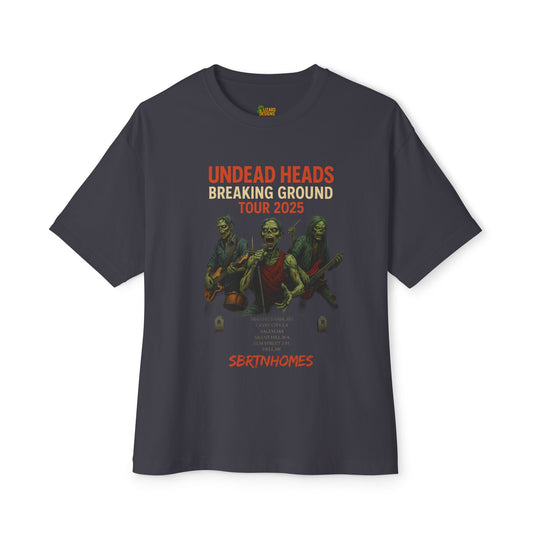 Undead Heads – Breaking Ground Tour 2025 Graphic Tee | Vintage Rock Band Shirt, Halloween Music Festival Merch – Dark Grey T-Shirt for alternative style (2 view)