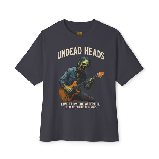 Undead Heads – Breaking Ground Tour 2025 Tee | Vintage Zombie Band Shirt for Halloween & Festival Chaos | Lizard Designs – Dark Grey T-Shirt for alternative style (2 view)