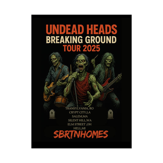 Undead Heads Concert Poster, Gothic Wall Art, Halloween Decor, Musician Gift, Vintage Style Print – 12" x 16" (Vertical) Poster for art prints (1 view)