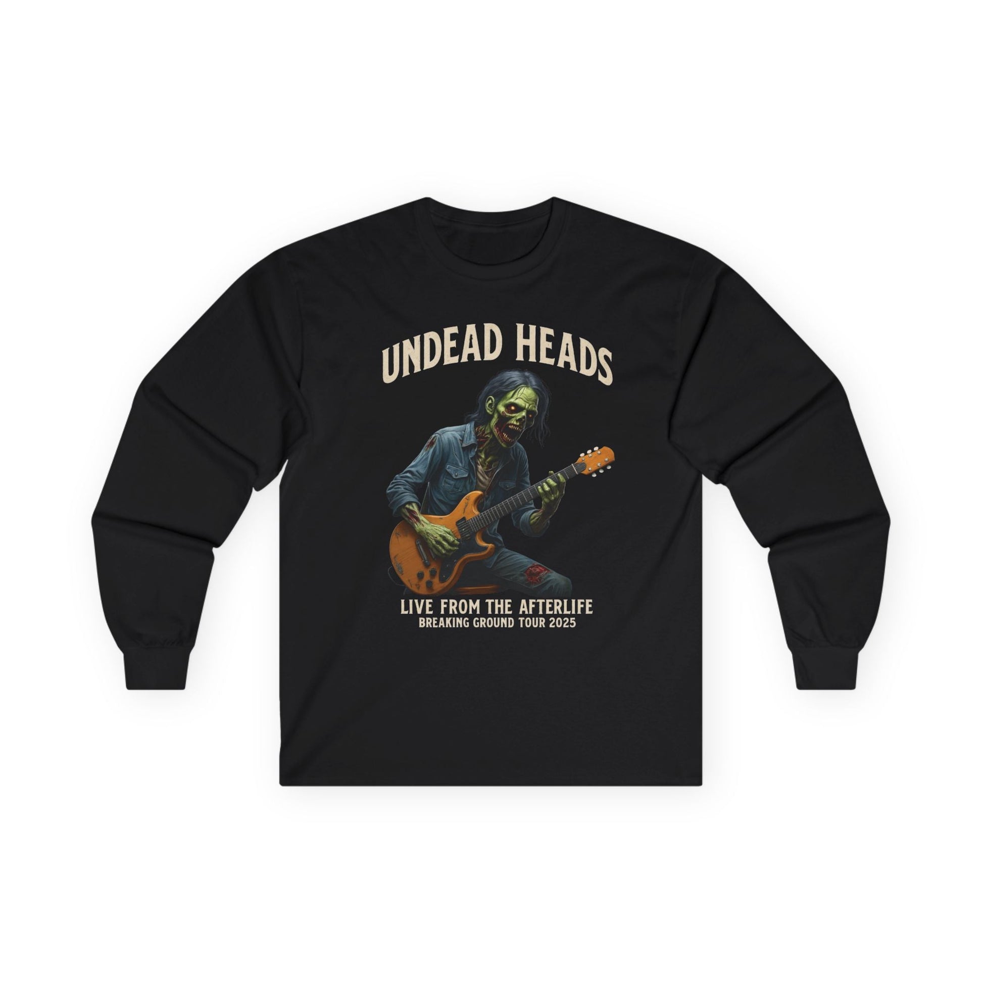 Undead Heads Long Sleeve Tour Tee – Vintage Rock Band Shirt | Music Festival Apparel & Gift for Music Fans – Black Long - sleeve for band merch (1 view)