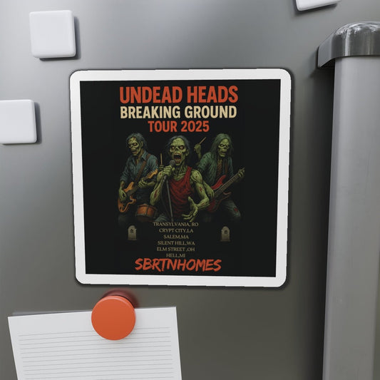 Undead Heads Tour 2025 Die - Cut Magnet, Zombie Decor, Music Lover Gift, Horror Collectible, Fridge Magnet, Halloween Decoration – 6" × 6" Home Decor for collectible magnets (2 view)