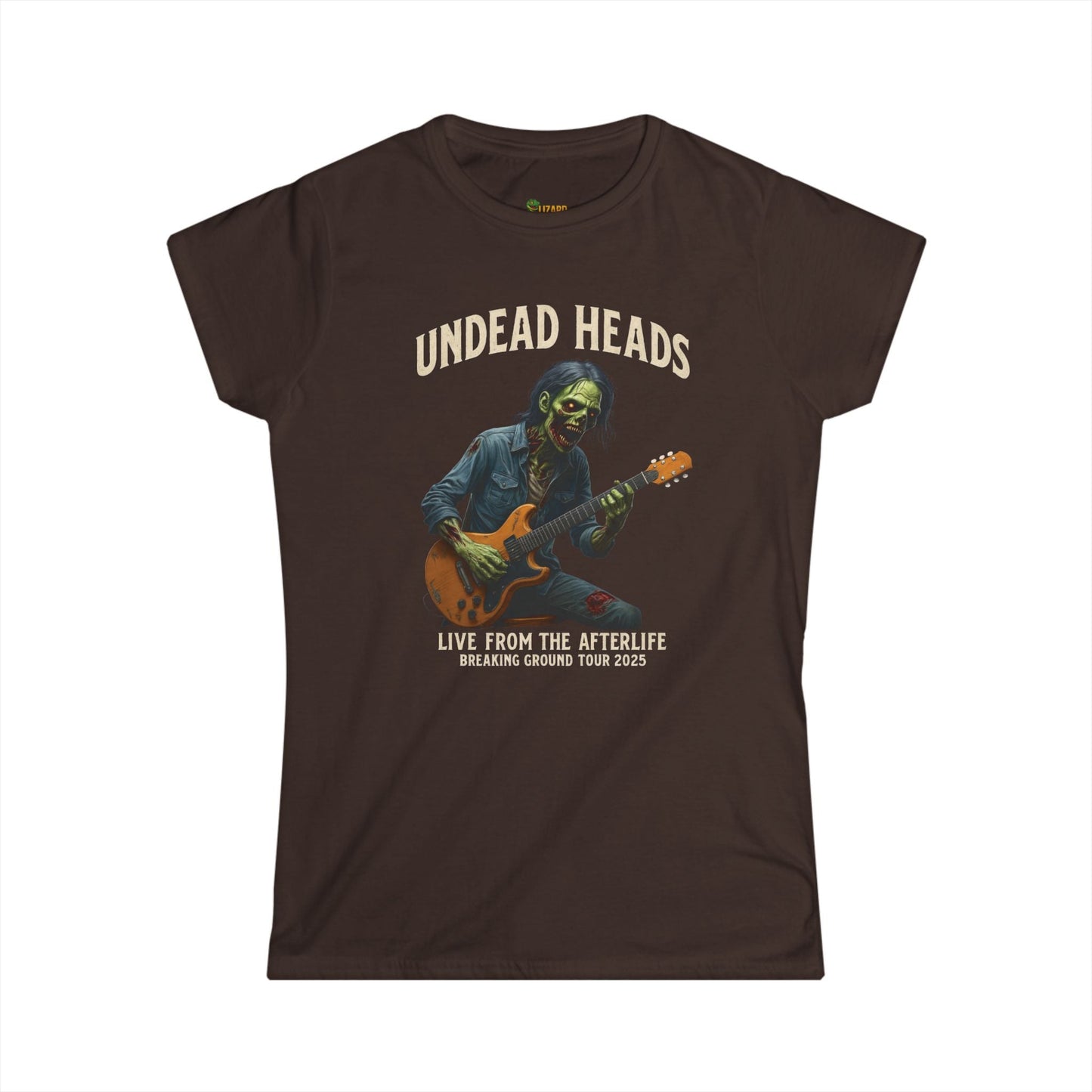 Undead Heads Women’s Tour Tee – Softstyle Graphic Rock Shirt | Music Lover Gift & Concert Apparel – Dark Chocolate T-Shirt for boho chic apparel (2 view)