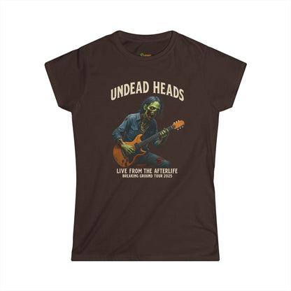 Undead Heads Women’s Tour Tee – Softstyle Graphic Rock Shirt | Music Lover Gift & Concert Apparel – Dark Chocolate T-Shirt for boho chic apparel (2 view)