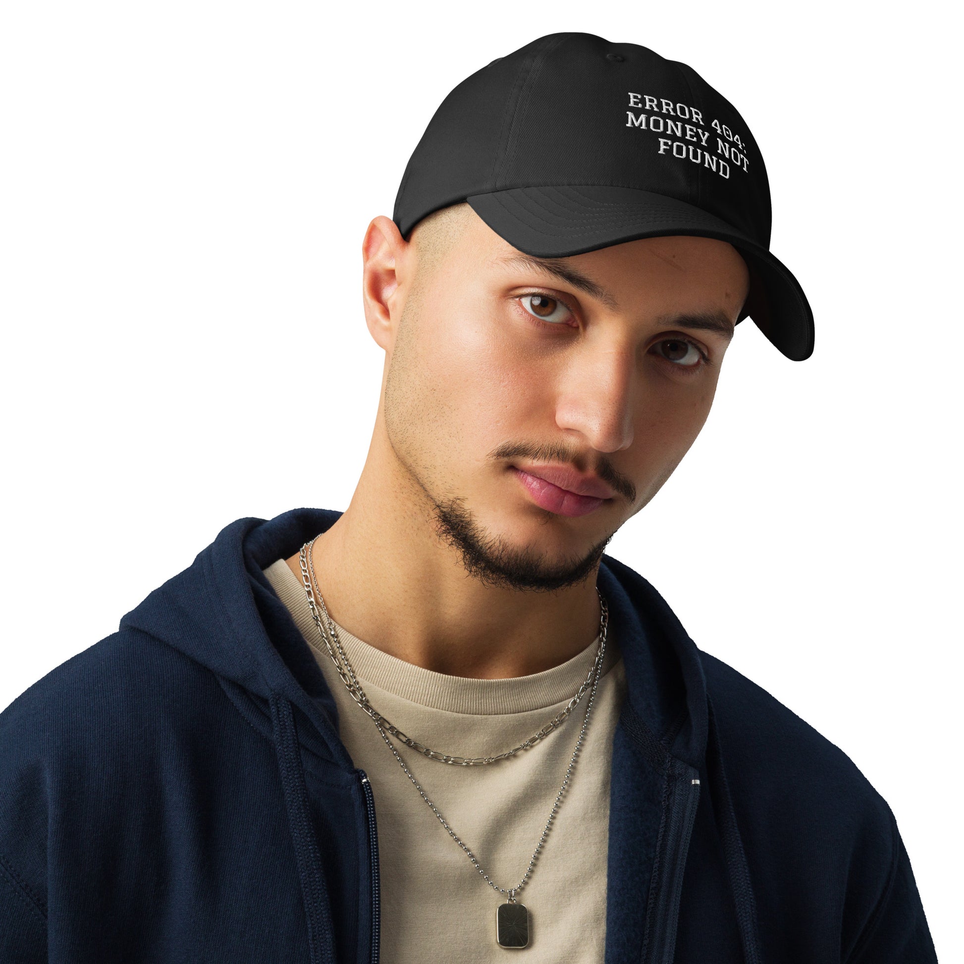 ERROR 404: MONEY NOT FOUND I Under Armour® dad hat – Black Hats for Lizard Designs (1 view)