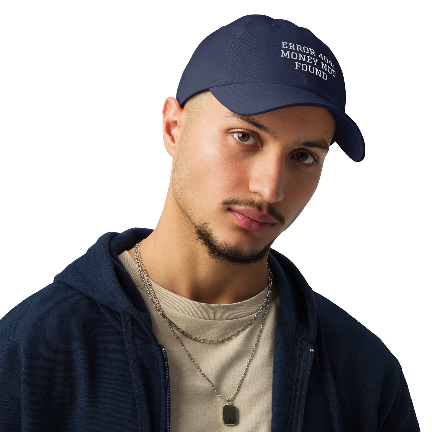 ERROR 404: MONEY NOT FOUND I Under Armour® dad hat – Navy Hats for Lizard Designs (4 view)