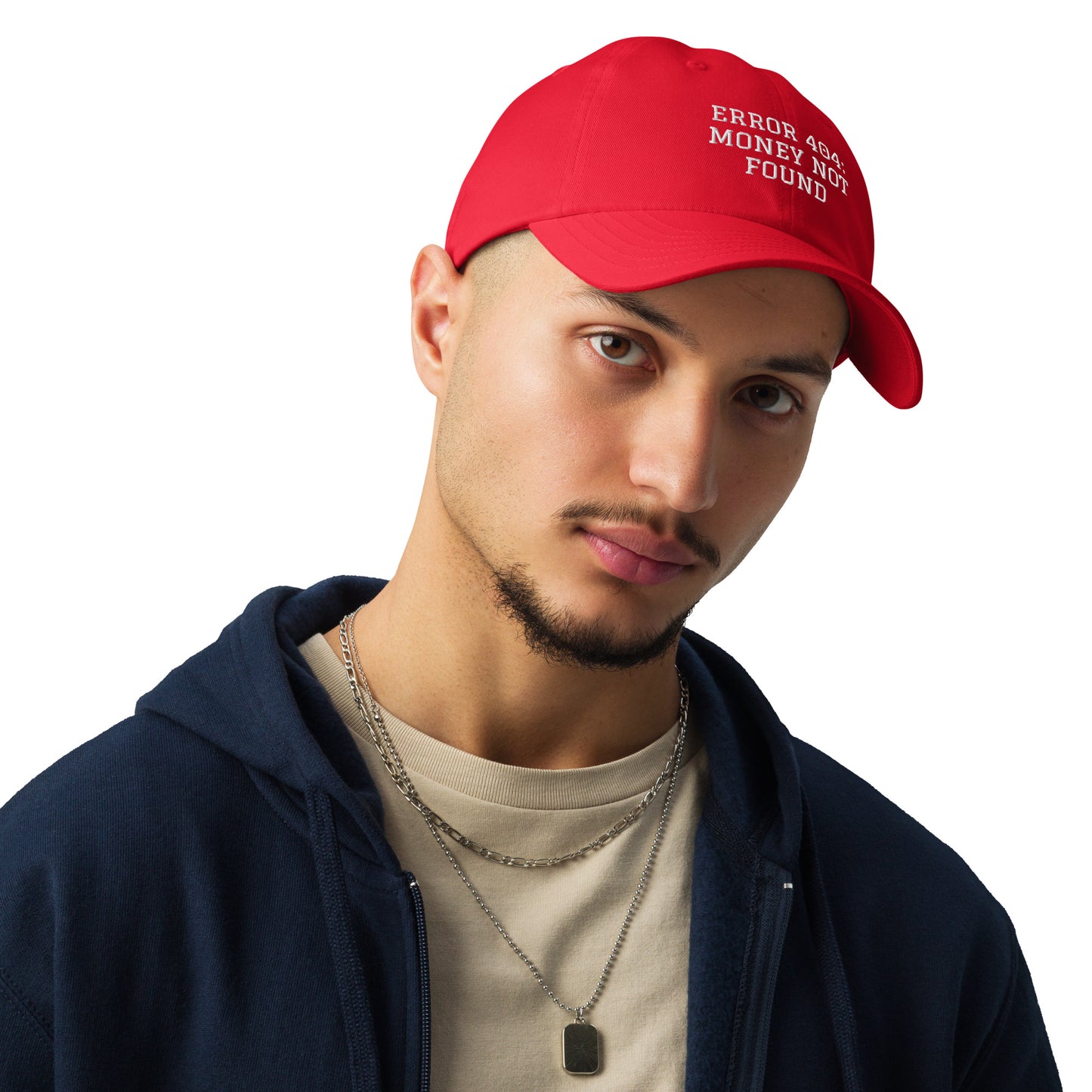 ERROR 404: MONEY NOT FOUND I Under Armour® dad hat – Red Hats for Lizard Designs (10 view)