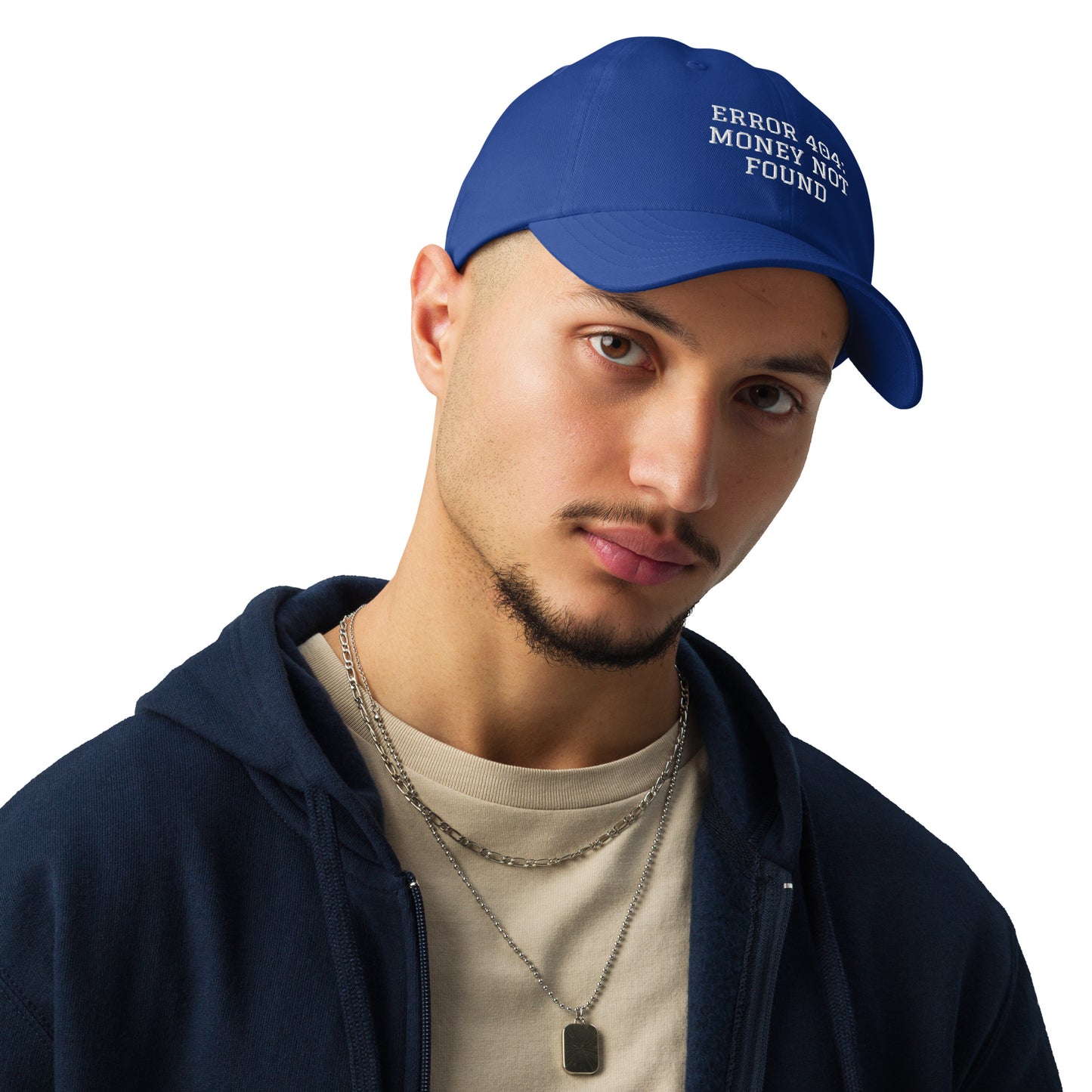 ERROR 404: MONEY NOT FOUND I Under Armour® dad hat – Royal Blue Hats for Lizard Designs (7 view)