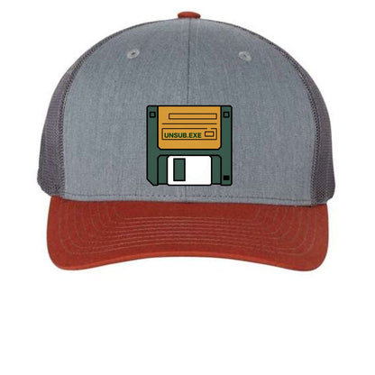 UNSUB.EXE Hat – Retro Floppy Disk Humor | RM Outpost – Heather Grey/ Charcoal/ Dark Orange Hats for Apparel (15 view)