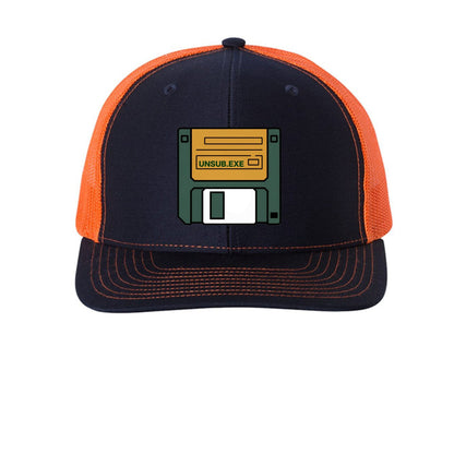 UNSUB.EXE Hat – Retro Floppy Disk Humor | RM Outpost – Navy/ Orange Hats for Apparel (5 view)